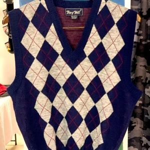 Men’s Troy Hill sweater vest brand new navy gray burgundy geometric style